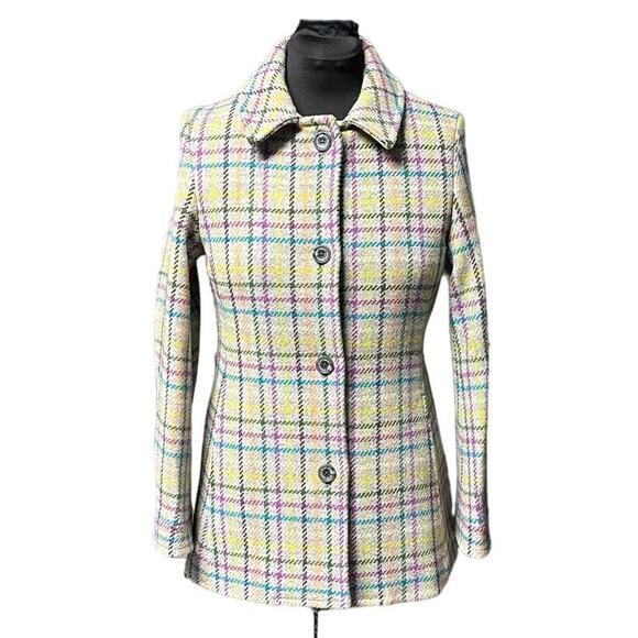 Coach 1941 Colorful Checked Wool Tattersall Pea Coat Size M - Picture 1 of 9